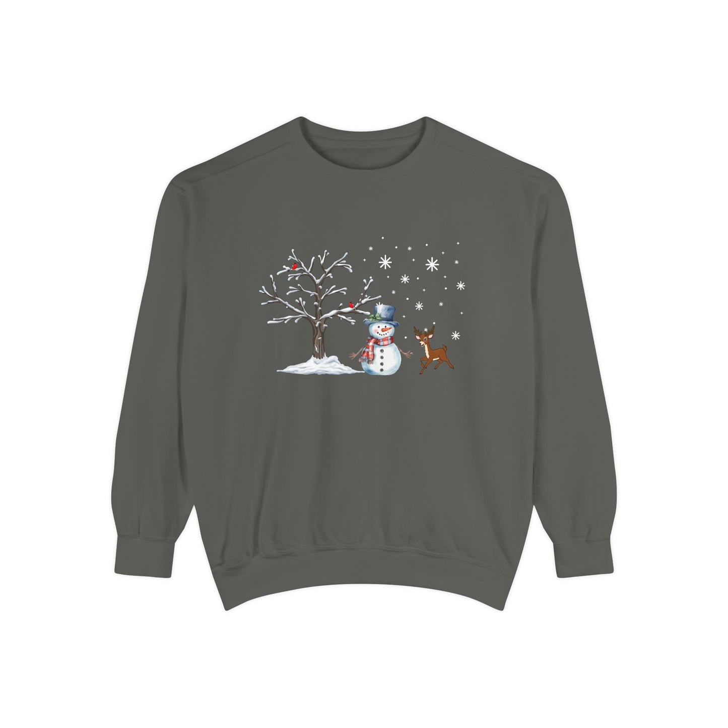 Snowman with Twinkle - Unisex Garment-Dyed Sweatshirt