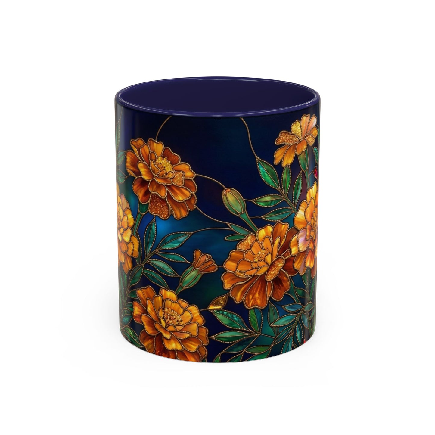 Marigold Floral Accent Coffee Mug — Dark Botanical 11/15oz - 14578