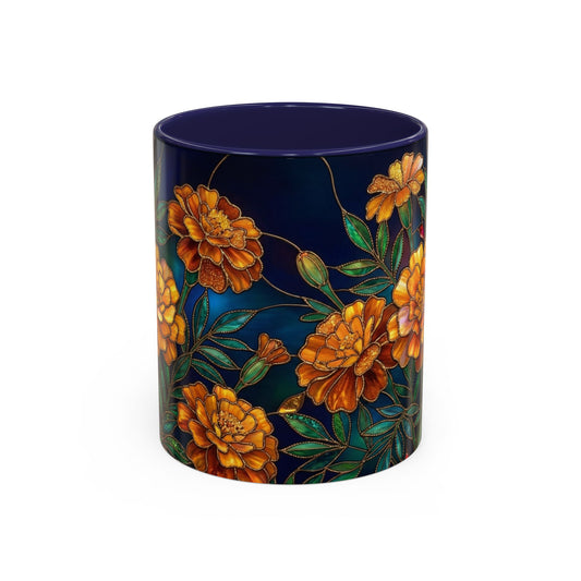 Marigold Floral Accent Coffee Mug — Dark Botanical 11/15oz - 14578