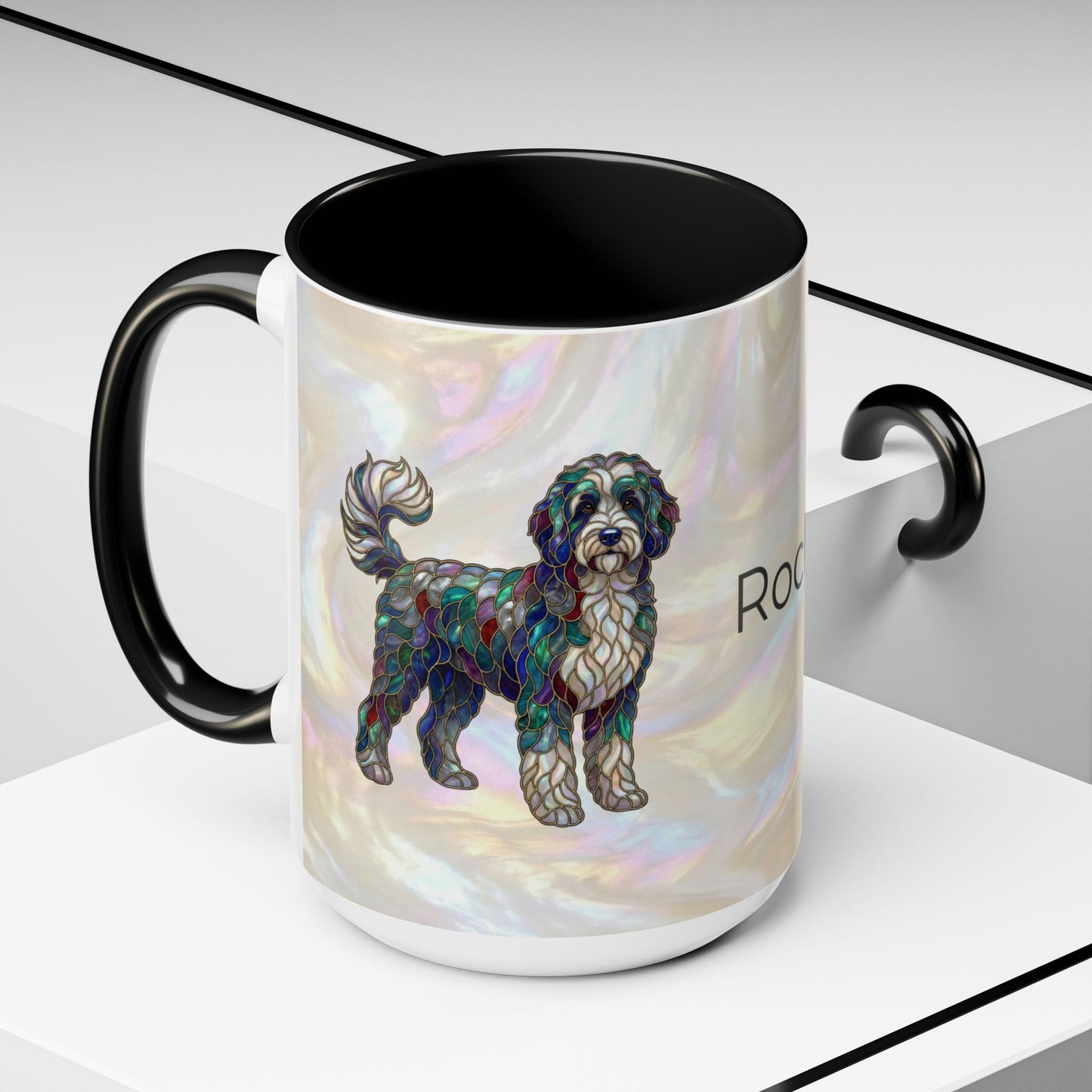 Portuguese Water Dog Accent Coffee Mug — Stained Glass Design (11/15oz) - 14655