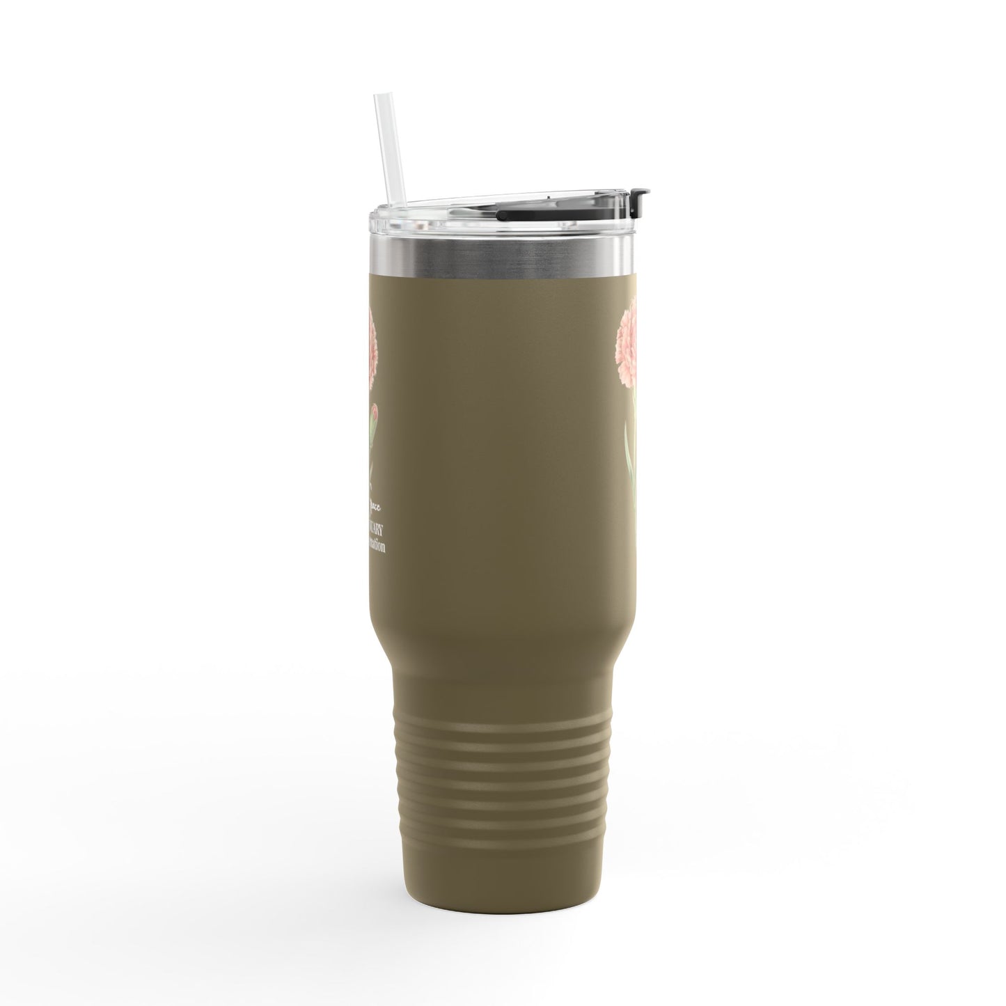 Carnation Floral Tumbler (Expressive) – January Birth Flower Gift | 40oz Insulated Travel Mug, Customizable — 14691