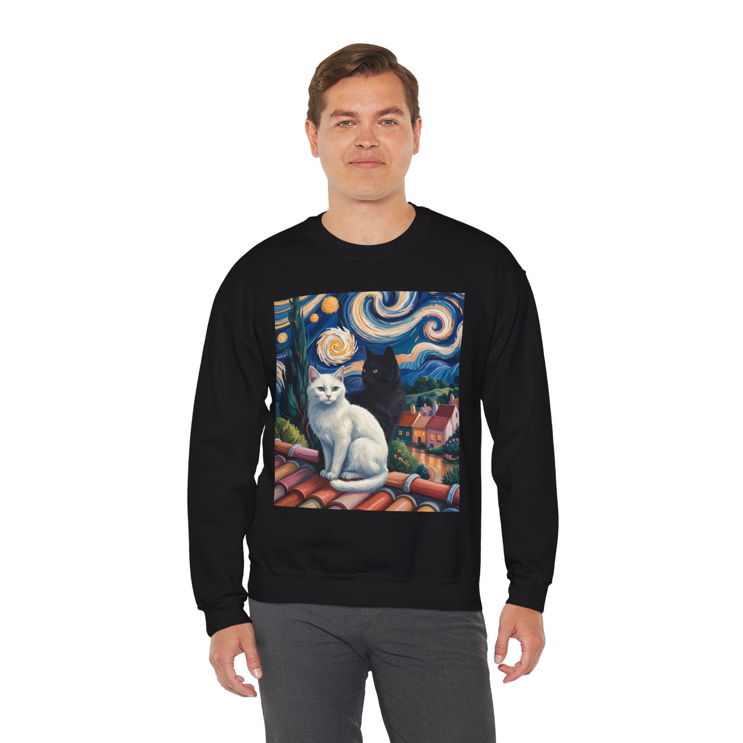 Van Gogh Style Cat Art Sweatshirt - Cozy Unisex Crewneck, Valentines Day Gift for Cat Lovers - 14761