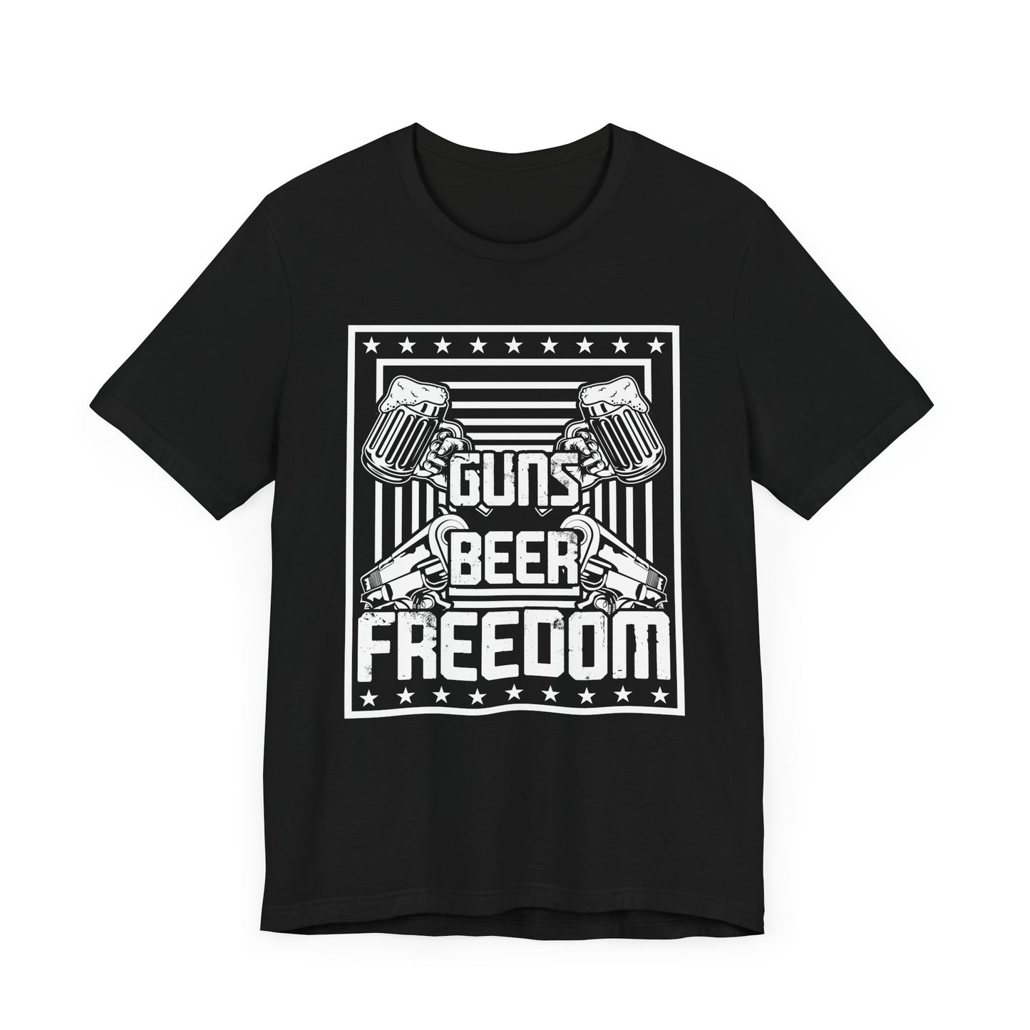 4th of July, Guns Beer Freedom Unisex Tee, Casual Shirt, Patriotic Apparel, Gift for Him, Party Tee, Everyday Wear - 13598