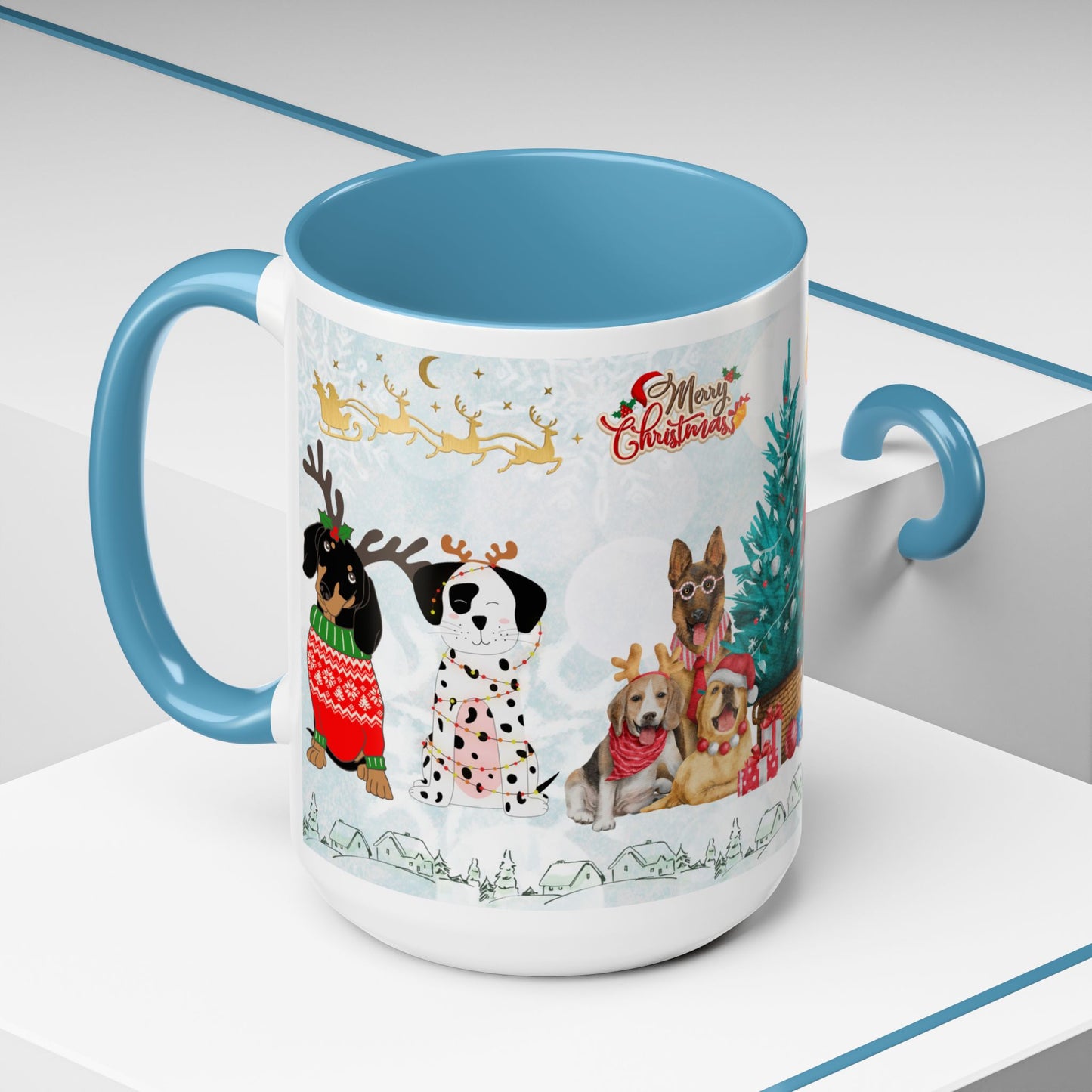 Merry Christmas Dogs - Accent Coffee Mug (11, 15oz)