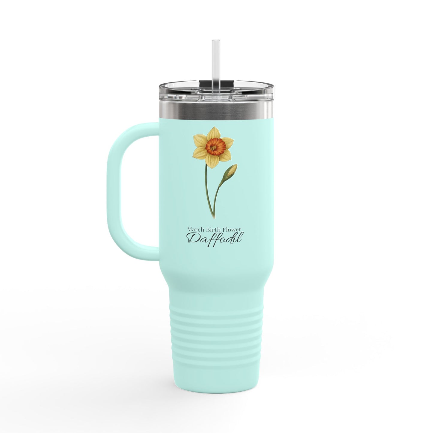 March Birth Flower Daffodil 40oz Insulated Travel Mug – Single Elegant Floral Birthday Gift Tumbler - 14818