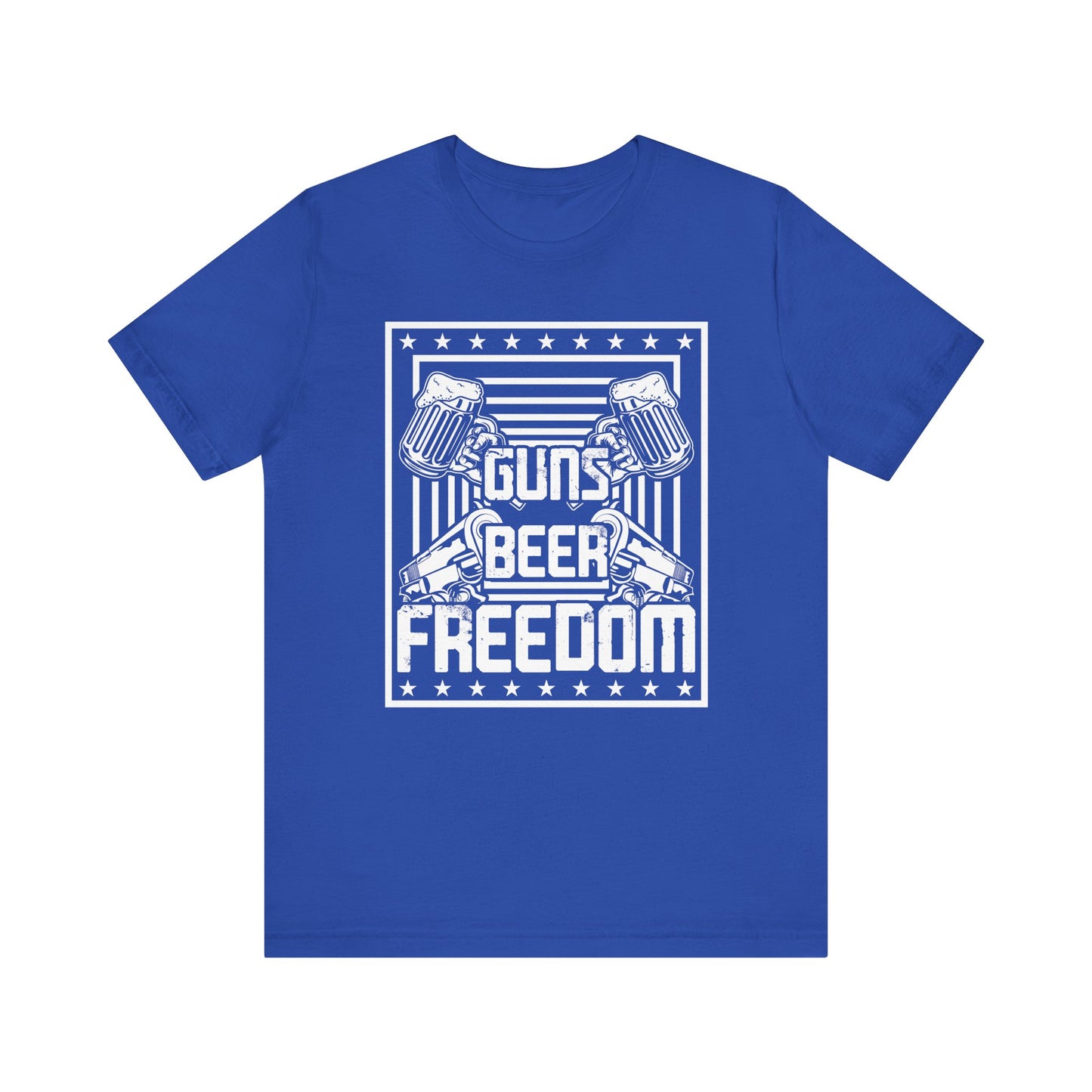 4th of July, Guns Beer Freedom Unisex Tee, Casual Shirt, Patriotic Apparel, Gift for Him, Party Tee, Everyday Wear - 13598