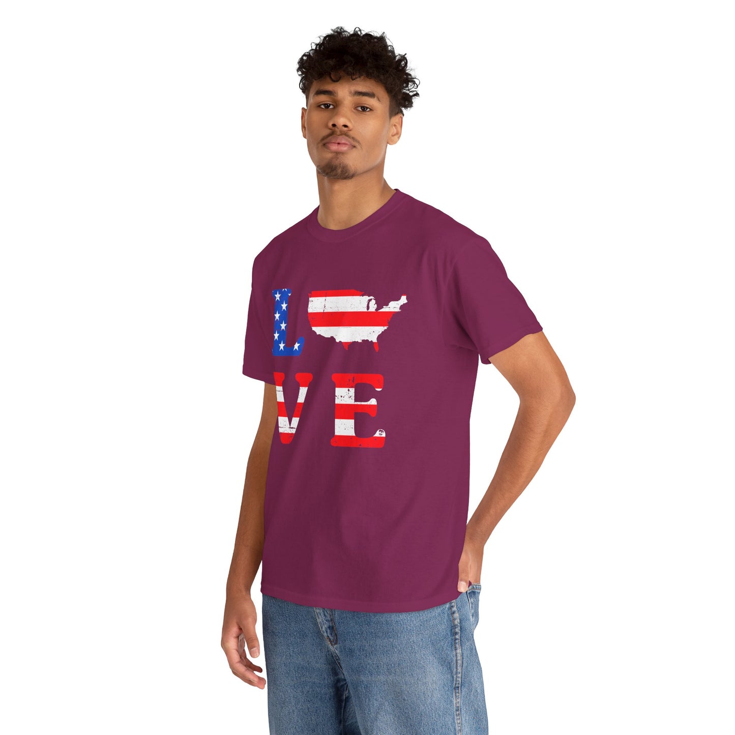 Patriotic Love Tee | Unisex Heavy Cotton T-Shirt, USA Love Shirt, 4th of July Gift, Casual Wear, Independence Day Apparel - 13696
