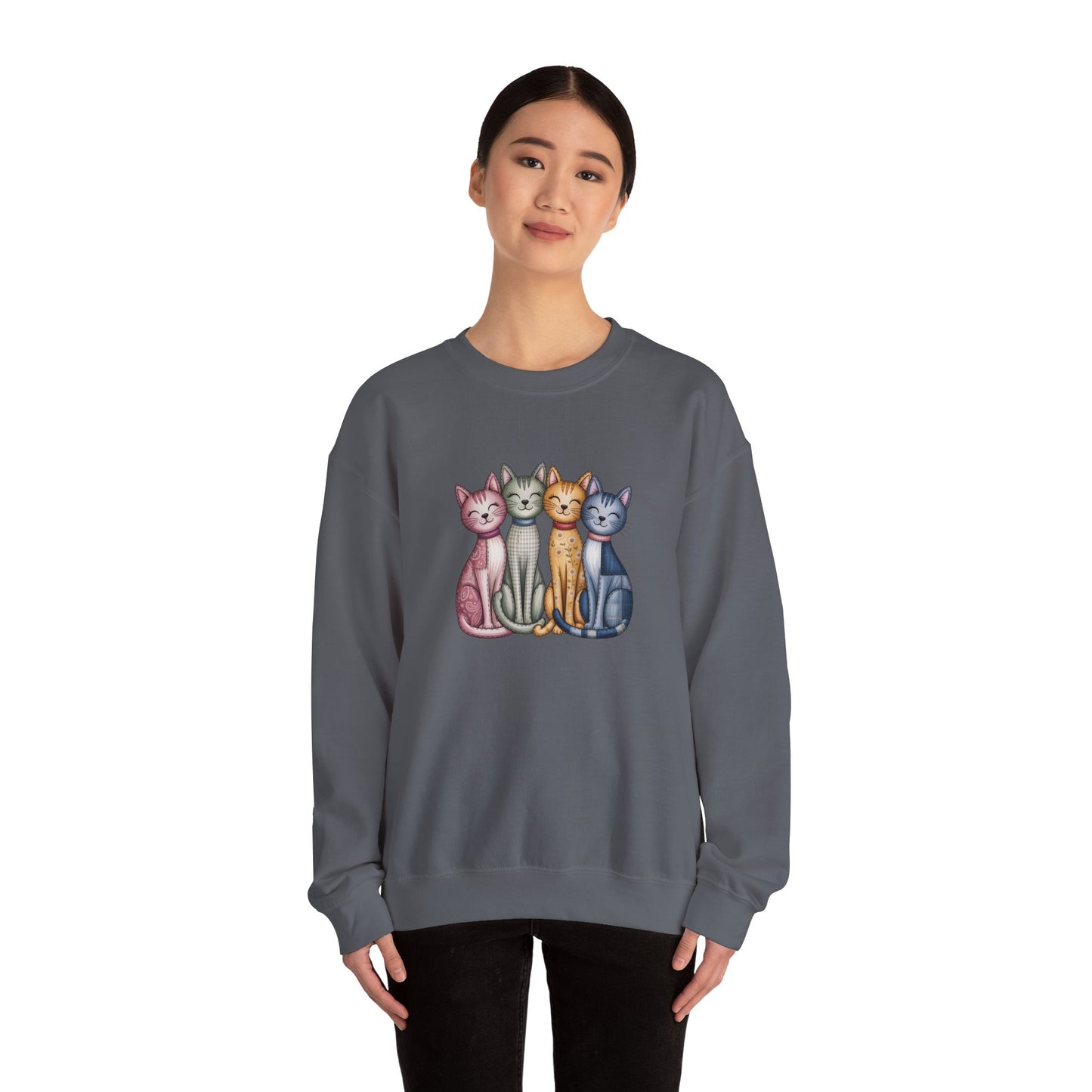 Happy Cats Illustration Sweatshirt – Colorful Cat Art Crewneck - 14770
