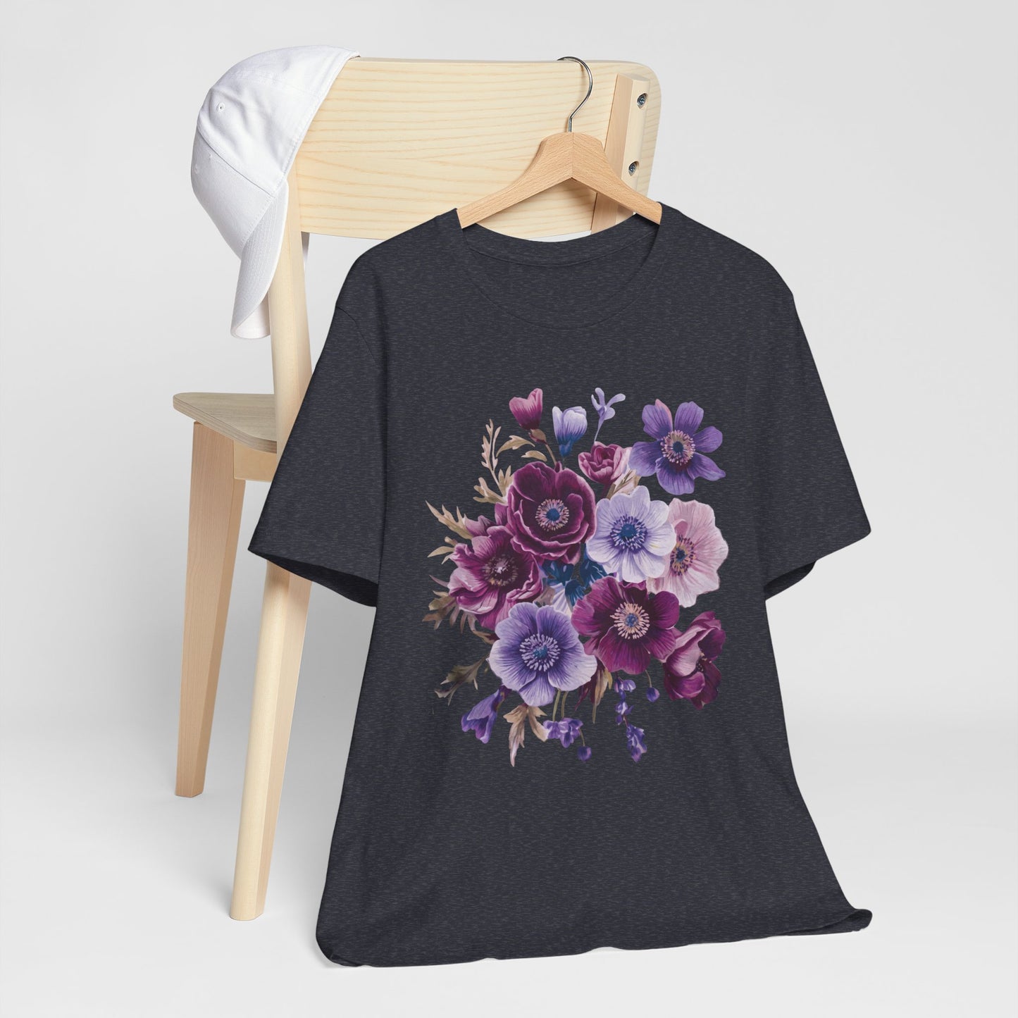 Purple Anemone Bouquet T-Shirt, Watercolor Floral Flower Tee - 14947