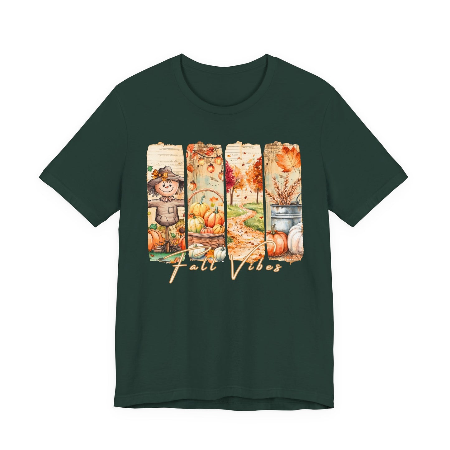 Fall Vibes T-Shirt, Autumn Pumpkin, Scarecrow & Harvest Graphic Tee - 14948