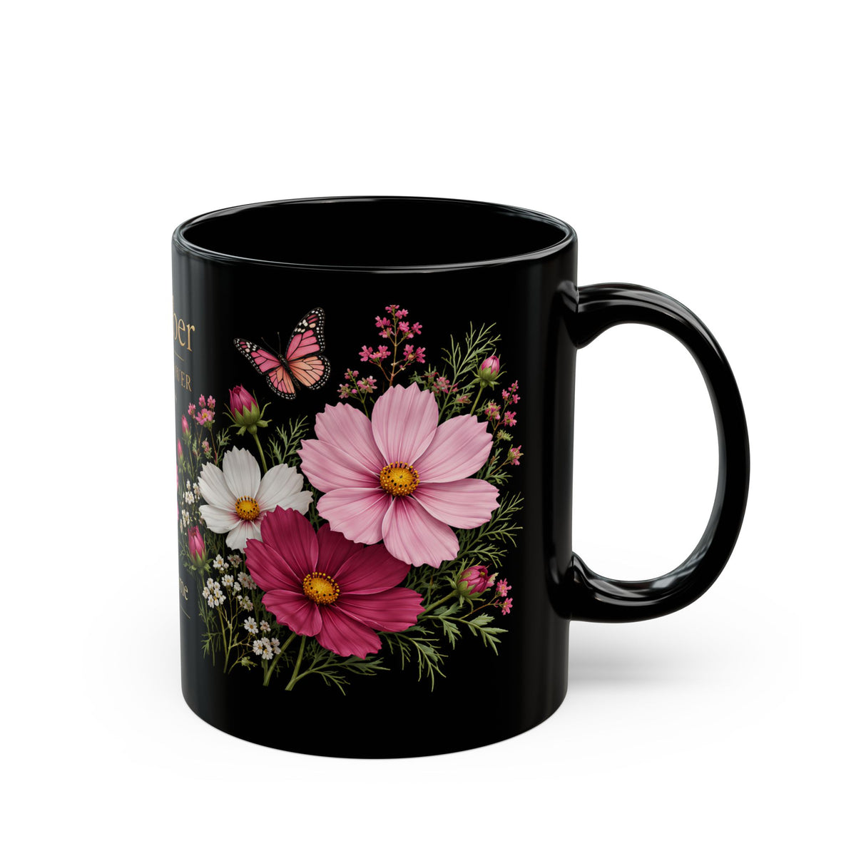 October Birth Flower Mug, Personalized Cosmos Black Coffee Cup - 14980