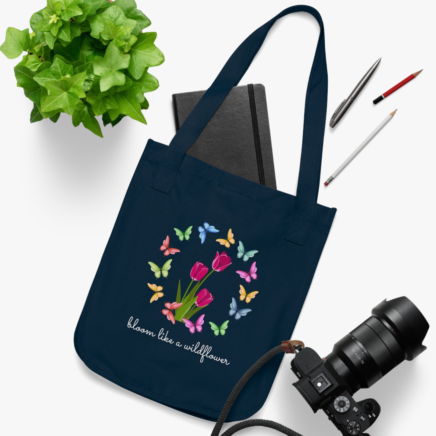 Butterfly & Flowers - Organic Canvas Tote Bag - 10161