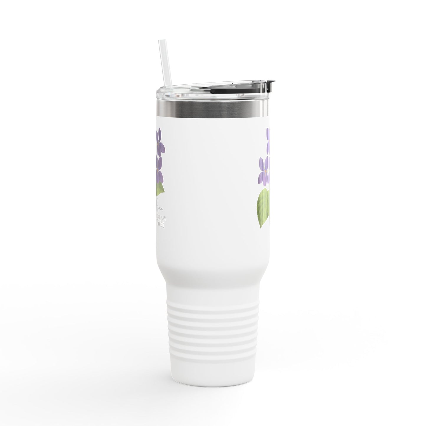 Violet Floral Tumbler – February Birth Flower Gift | 40oz Insulated Travel Mug, Customizable — 14688