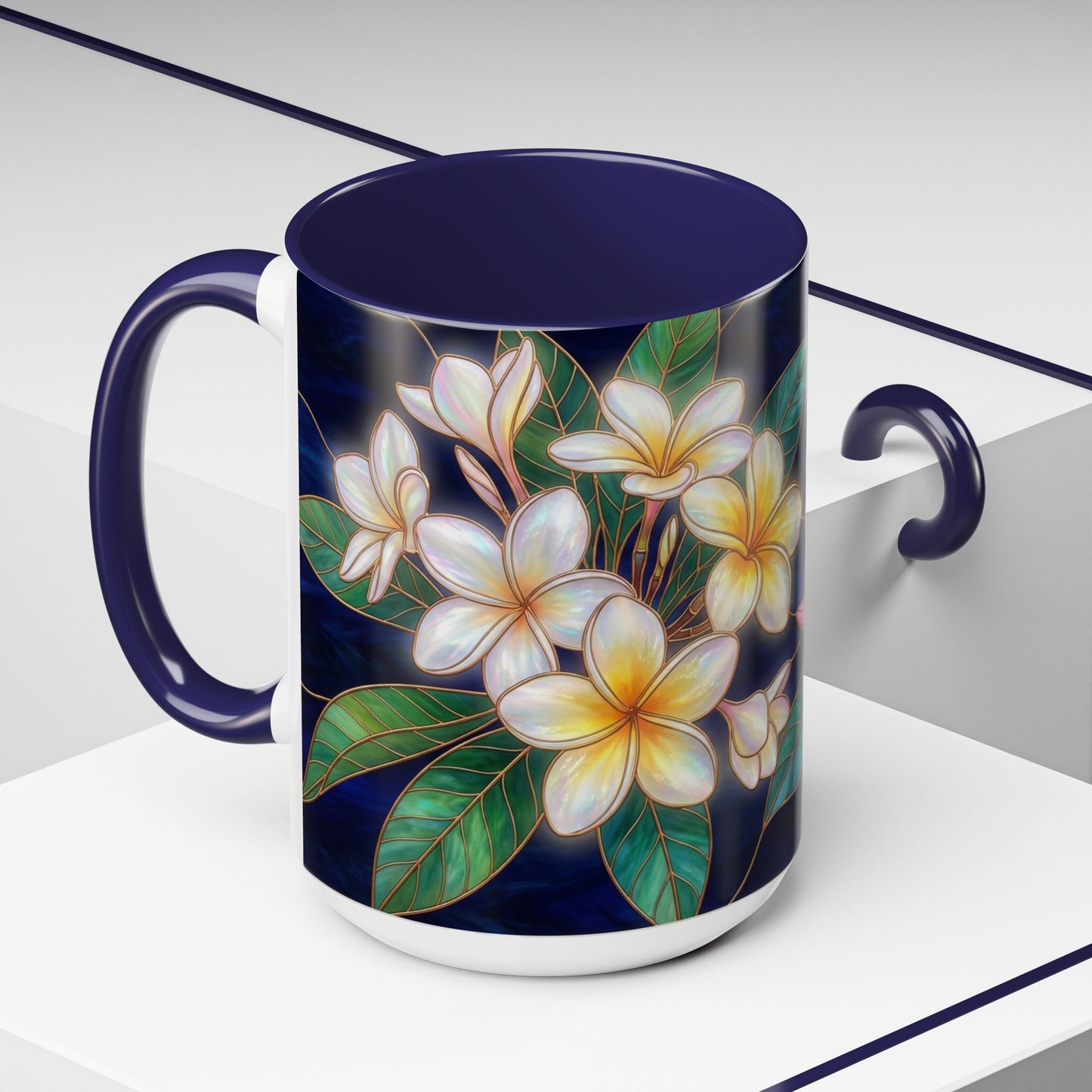 Plumeria Floral Accent Mug —  Stained Glass Design (11/15oz) - 14545