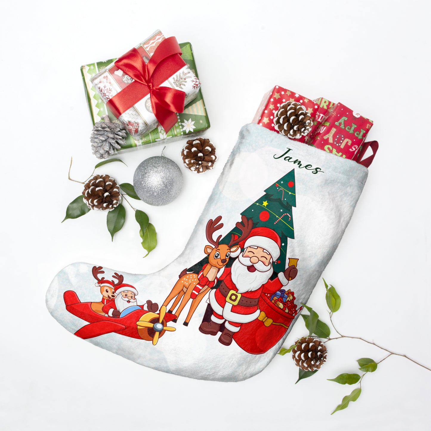 James, Santa's Party, Customizable - Christmas Stockings - 10434