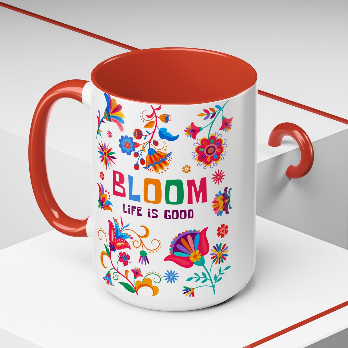 Colorful Floral Accent Coffee Mug - Bloom Life is Good - 14082