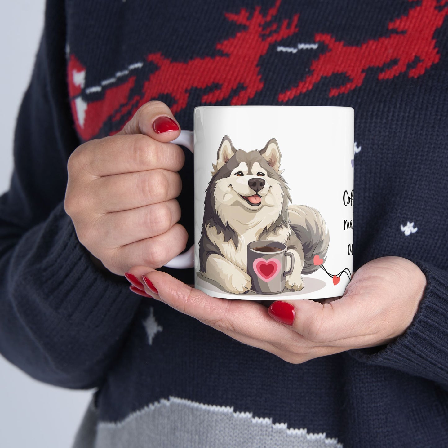 Coffee and Malamute Cuddles - Ceramic Mug, (11oz, 15oz) - 10649