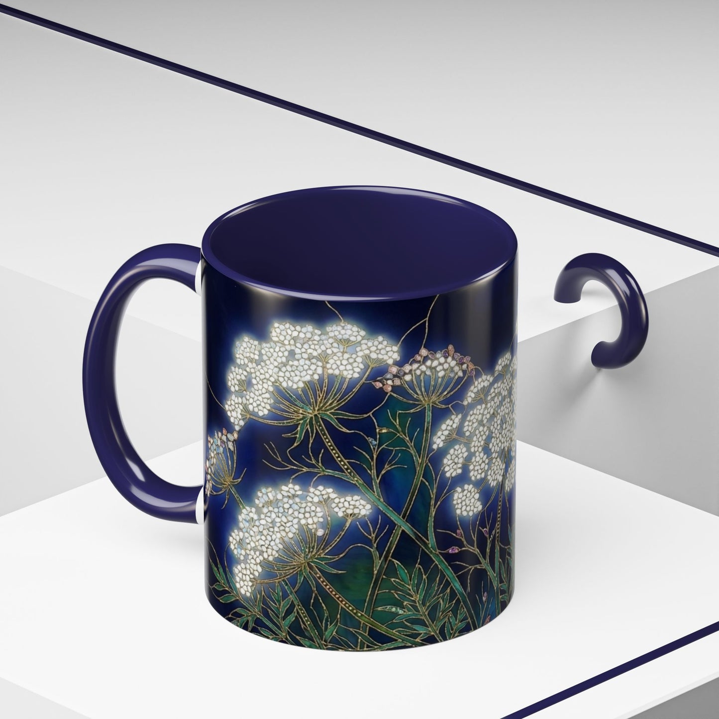Queen Anne's Lace Floral Coffee Mug — Stained Glass Design (11/15oz) - 14583