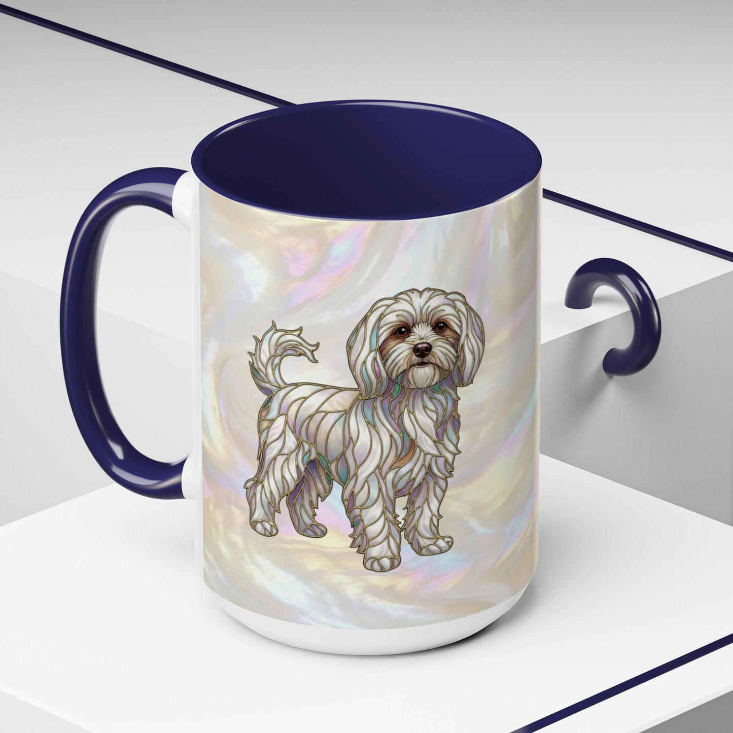 Maltese Dog Accent Coffee Mug – Stained Glass Design 11/15oz - 14642
