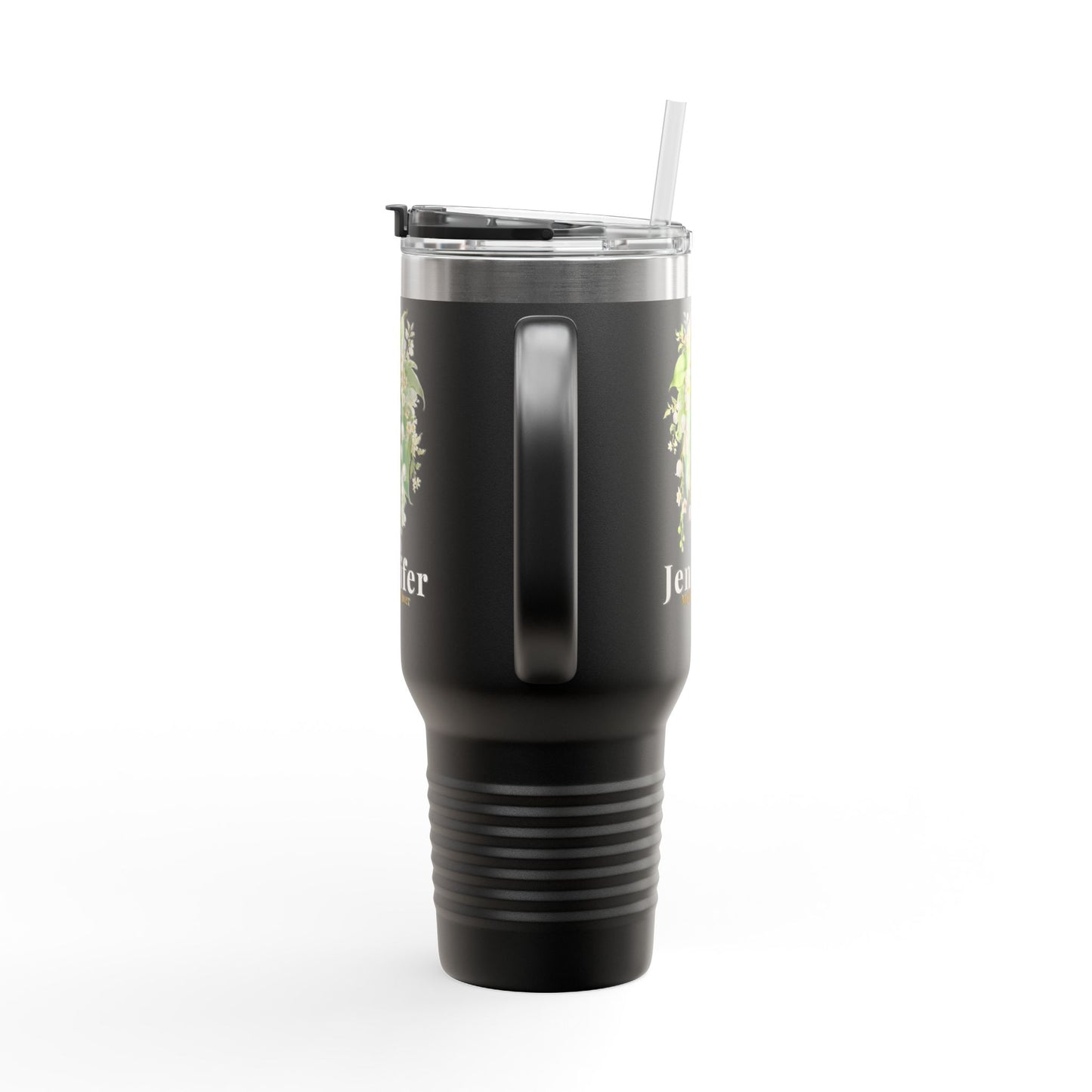 40oz Personalized Travel Mug – May Birth Flower Lily of the Valley Tumbler - 14891