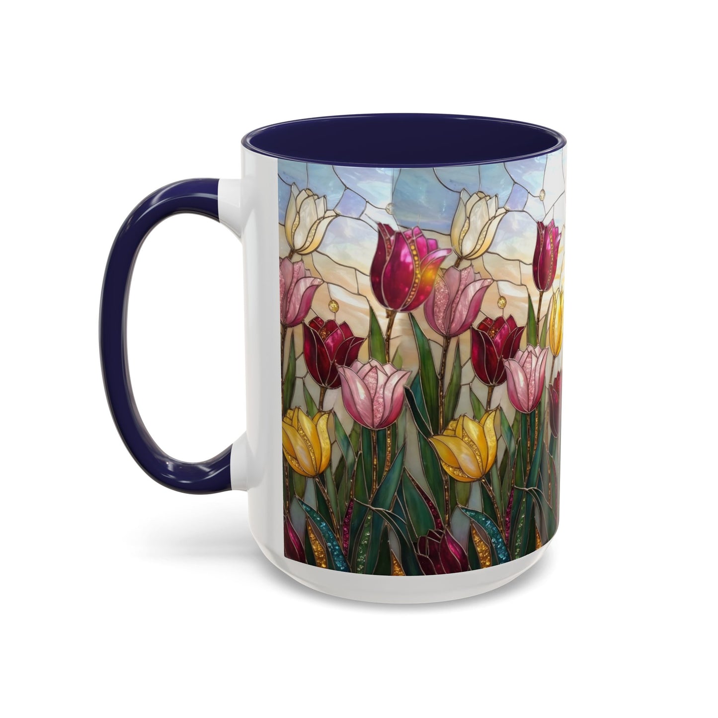 Tulip Stained Glass Accent Coffee Mug — Floral Spring Tea & Coffee Cup (11/15oz) - 14525