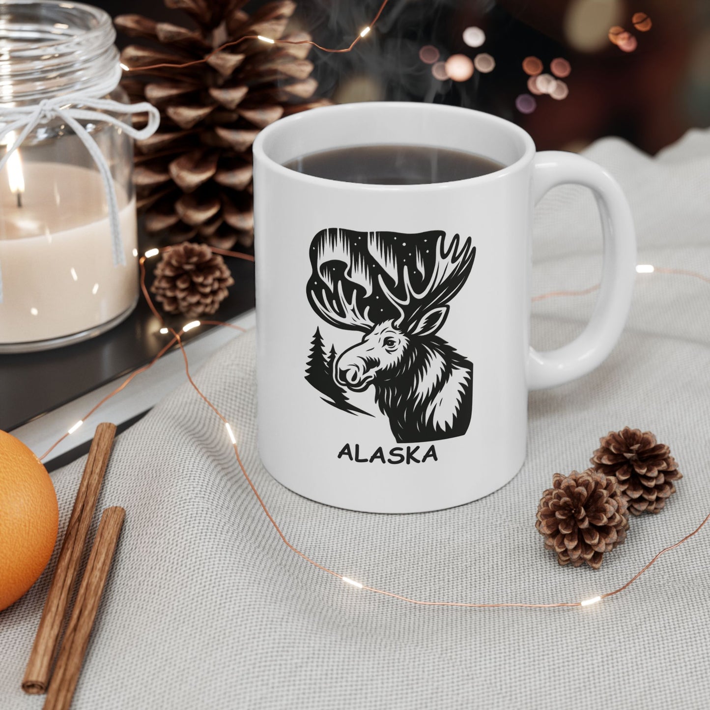 "In Alaska, if you can’t see the Northern Lights, you’ll at least see the moose." Ceramic Mug - 11oz 15oz - 13053