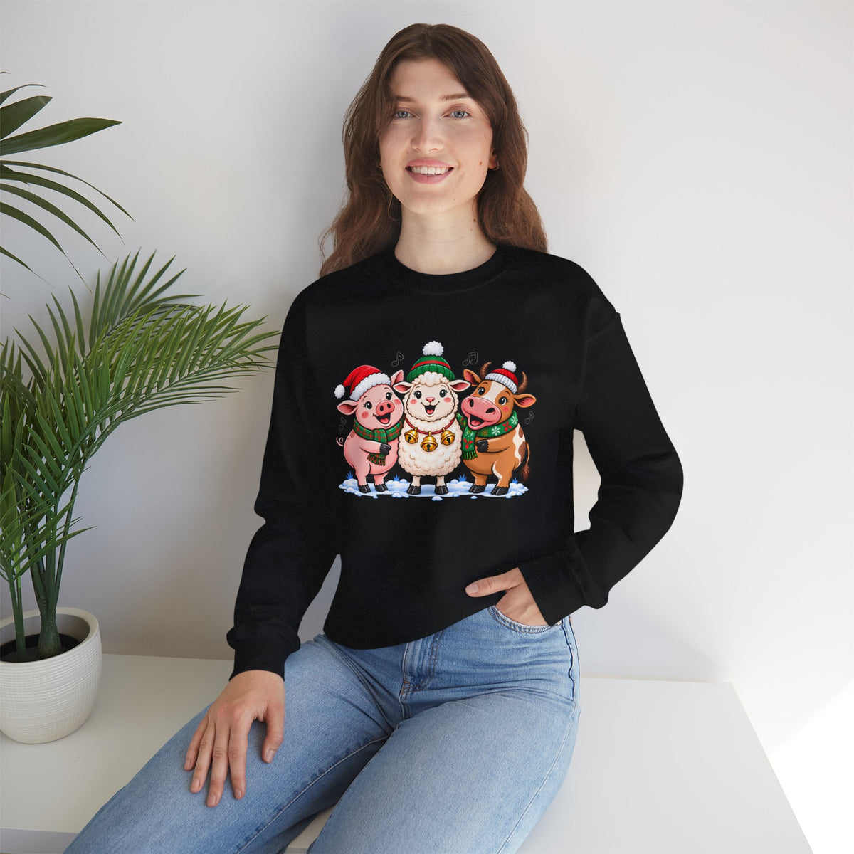 Christmas Farm Animal Friends Sweatshirt, Cute Holiday Crewneck - 14560