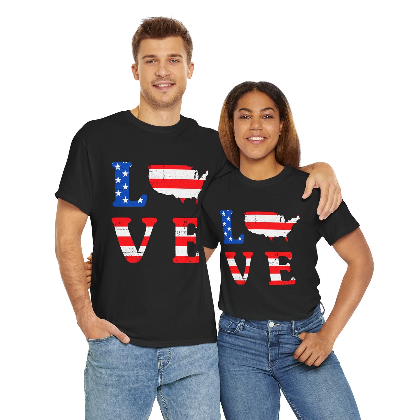 Patriotic Love Tee | Unisex Heavy Cotton T-Shirt, USA Love Shirt, 4th of July Gift, Casual Wear, Independence Day Apparel - 13696