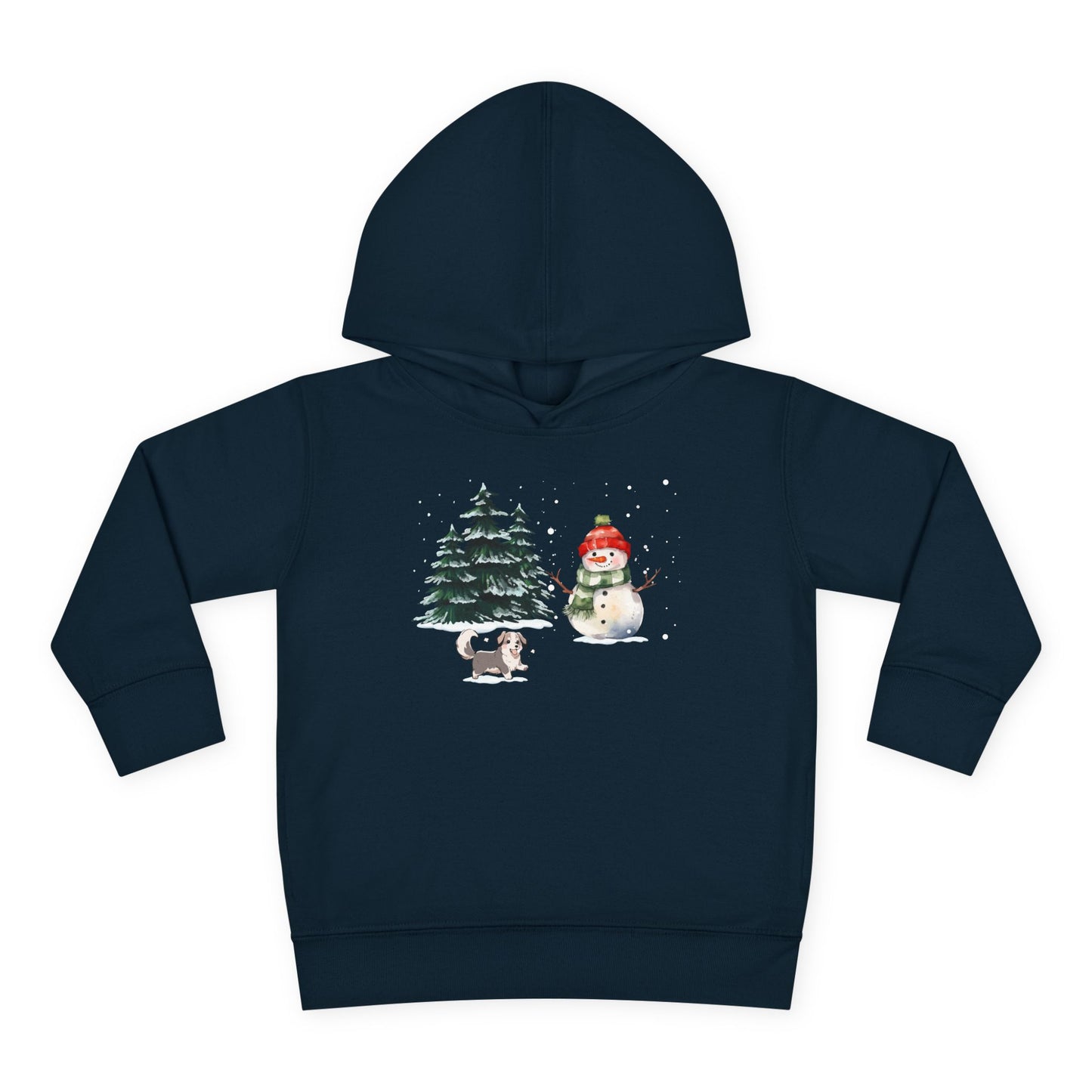 Winter Trees, Snowman & Puppy - Toddler Pullover Fleece Hoodie - 10270