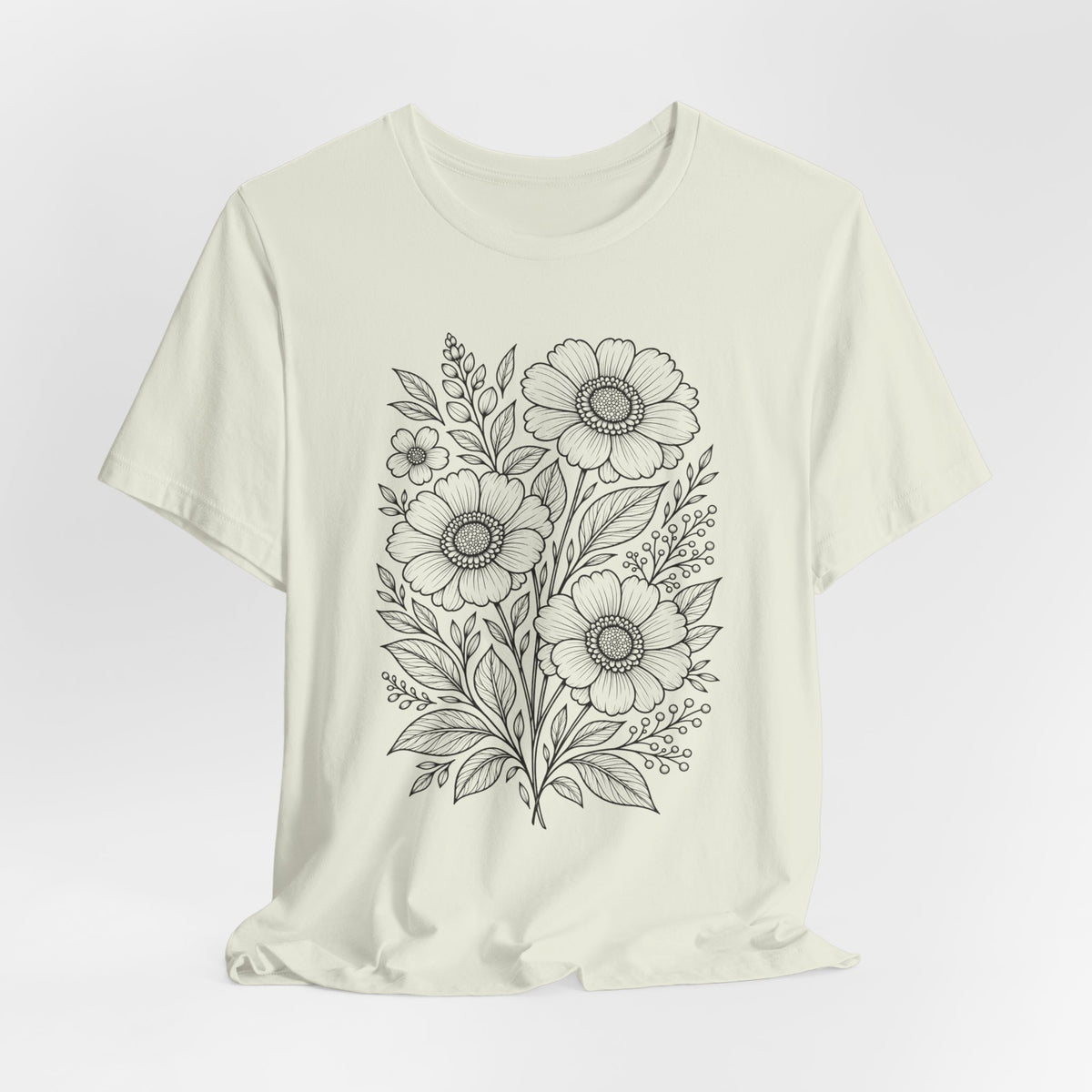 Vintage Floral Line Art T-Shirt, Botanical Wildflower Tee - 14561