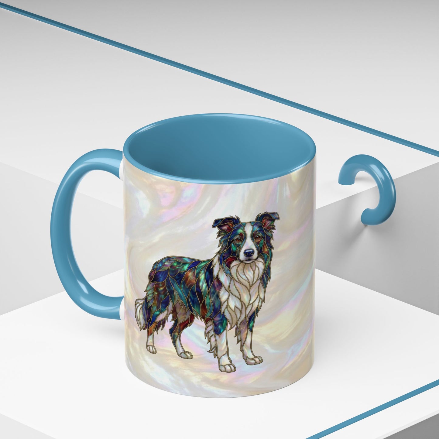 Border Collie Accent Coffee Mug — Stained Glass Design (11/15 oz) - 14619