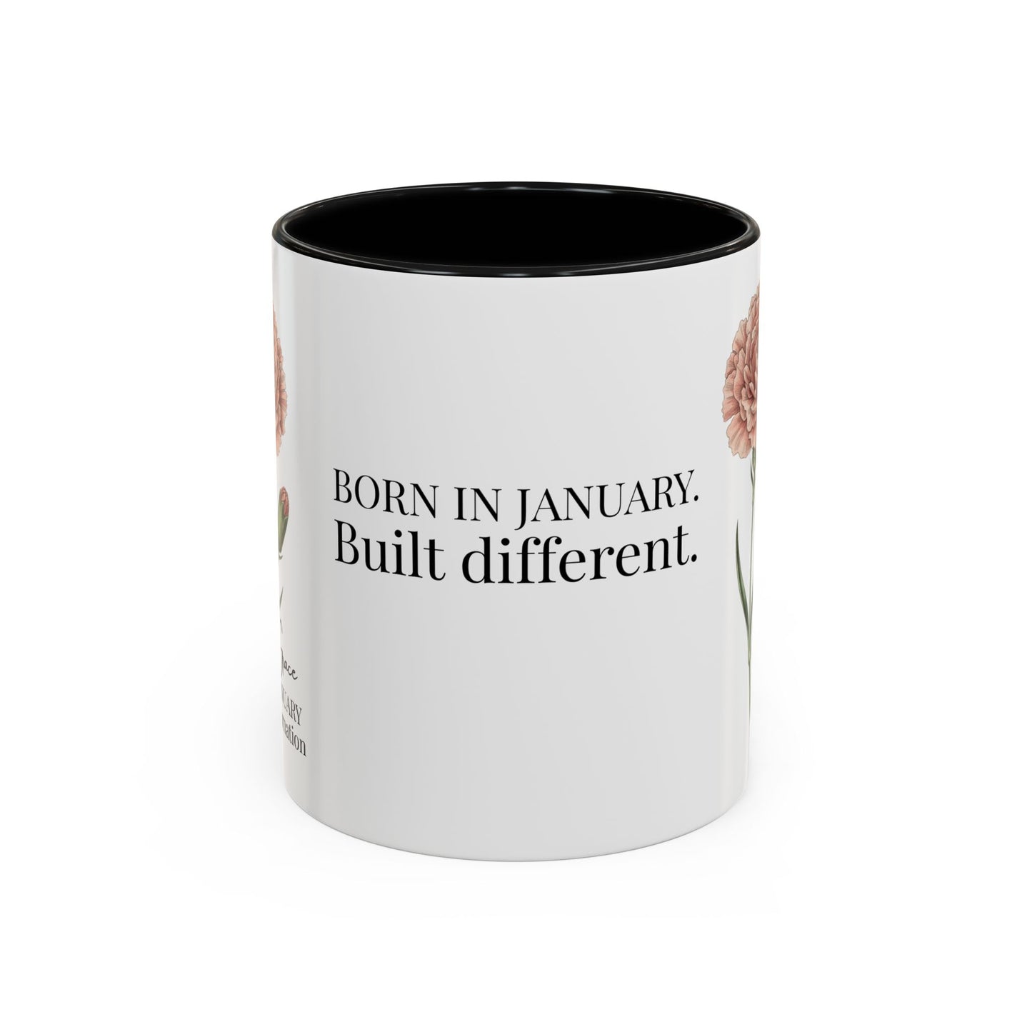 January Carnation Birth Flower Accent Coffee Mug – Customizable (11oz / 15oz) - 14671