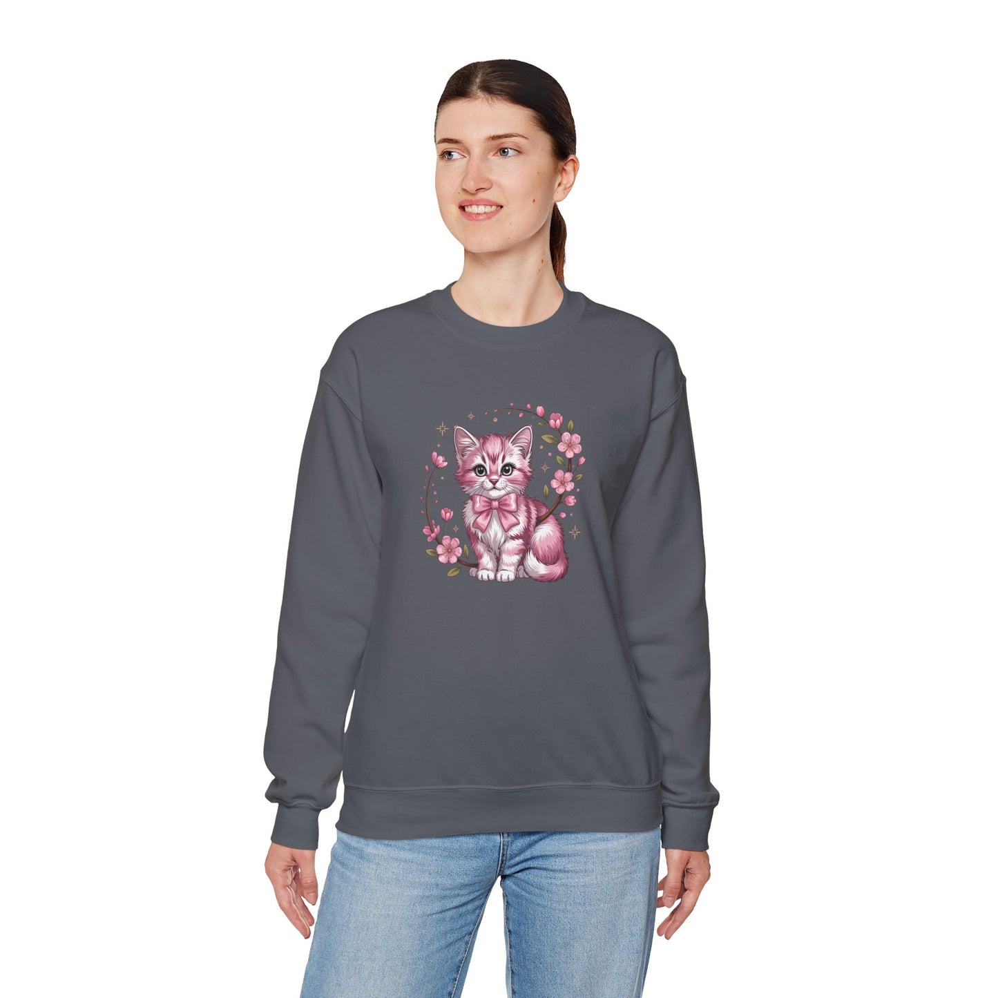 Cute Kitten Illustration Sweatshirt – Pastel Cat Art Crewneck, Cozy Gift for Cat Lovers - 14771