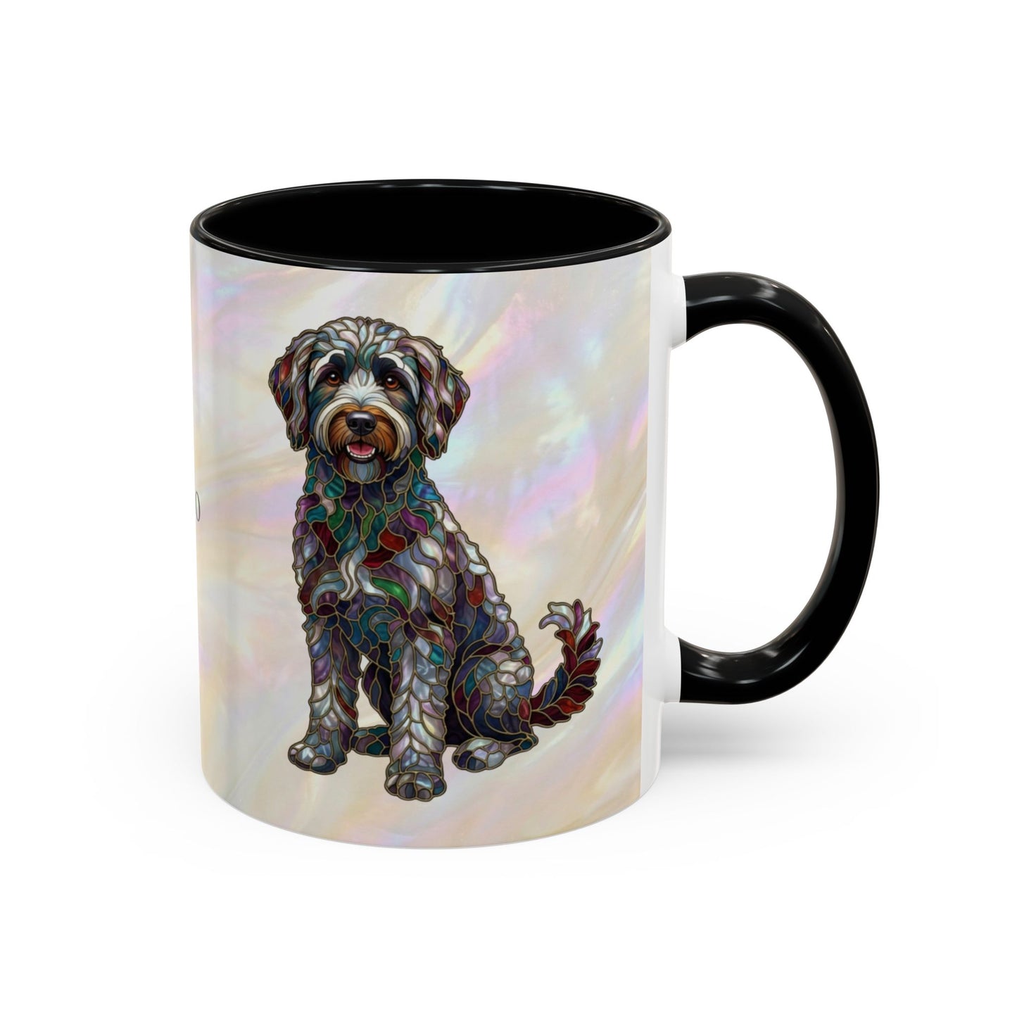 Personalized Labradoodle Dog Mug — Custom Name Accent Coffee Mug (11/15 oz) with Stained Glass Art - 14526