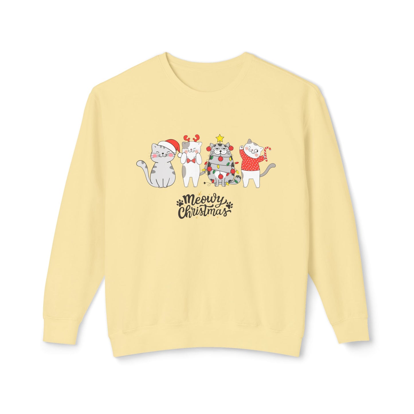 Meowy Christmas - Unisex Lightweight Crewneck Sweatshirt