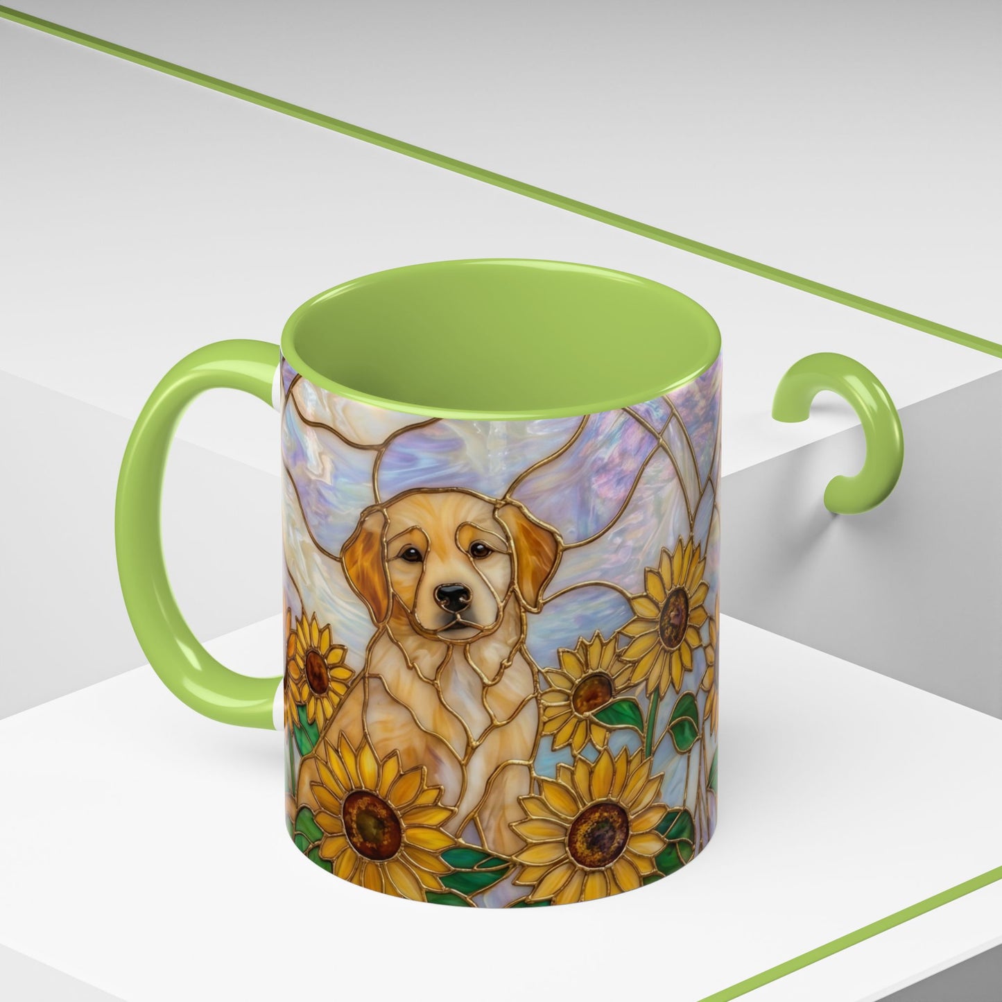 Sunflower Golden Retriever P uppiesAccent Coffee Mug –  Stained Glass Design (11/15 oz) - 14527