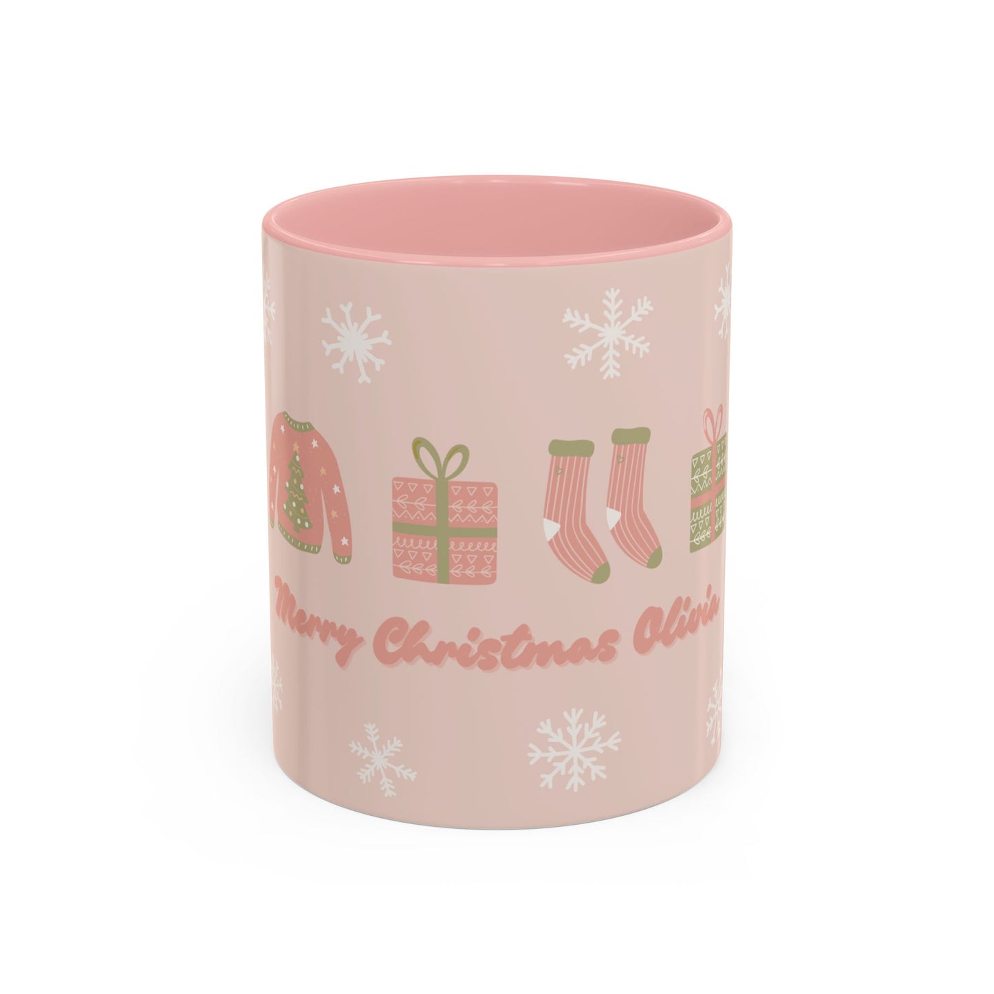 Merry Christmas Olivia, Name Customizable - Accent Coffee Mug (11, 15oz) - 11095