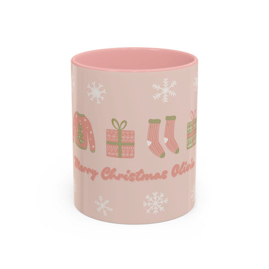 Merry Christmas Olivia, Name Customizable - Accent Coffee Mug (11, 15oz) - 11095