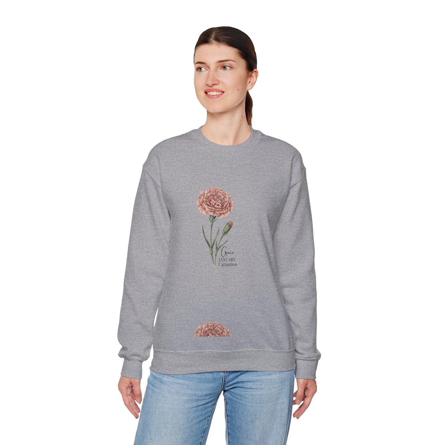 January Carnation Crewneck Sweatshirt — Customizable - 14673