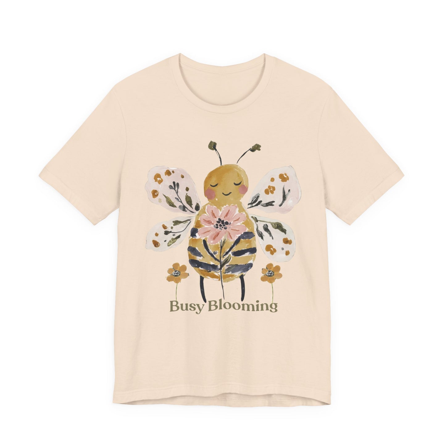 Busy Blooming Bee T-Shirt, Cute Watercolor Floral Bee Tee - 14960