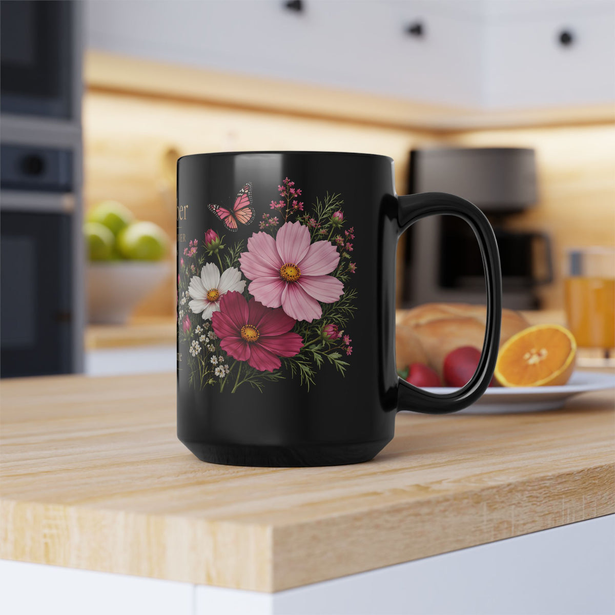 October Birth Flower Mug, Personalized Cosmos Black Coffee Cup - 14980