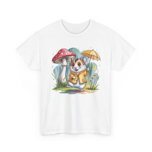 Cute Hamster T-Shirt – Raincoat Umbrella Animal Tee Watercolor Mushroom Gift - 14853