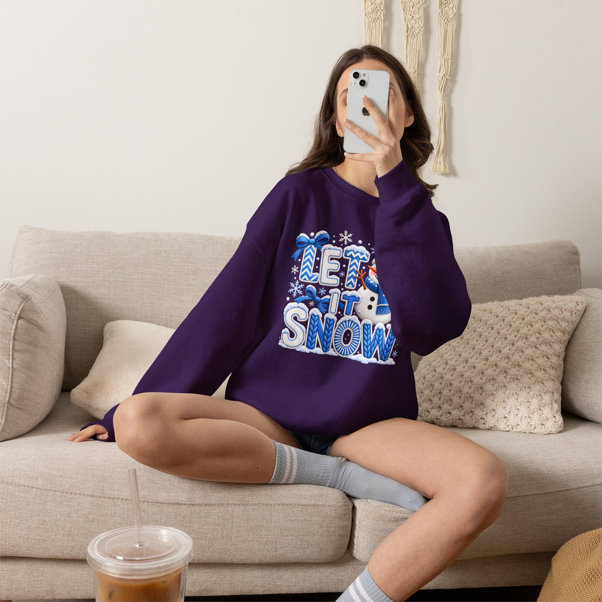 Let It Snow Sweatshirt,  Cute Snowman Winter Christmas Crewneck - 14545