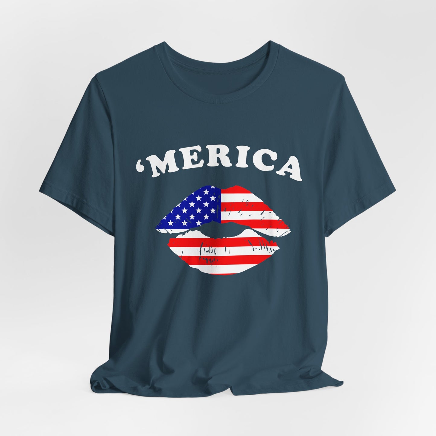 'Merica Unisex Jersey Tee, Patriotic Short Sleeve Shirt, USA Flag Design, Independence Day Apparel, Festival Wear, Summer Casual - 13519