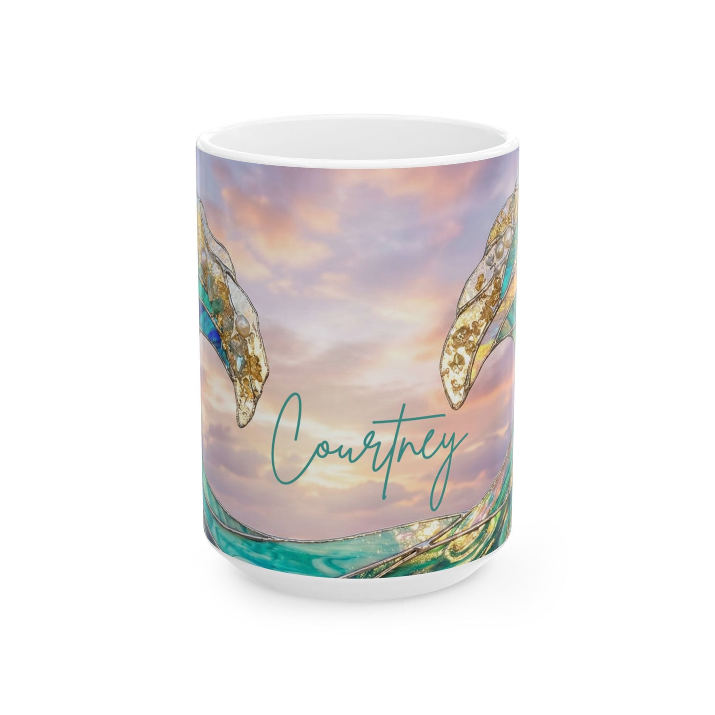 Personalized Ocean Wave Mug – Turquoise Coastal Ceramic Coffee Cup - 14899
