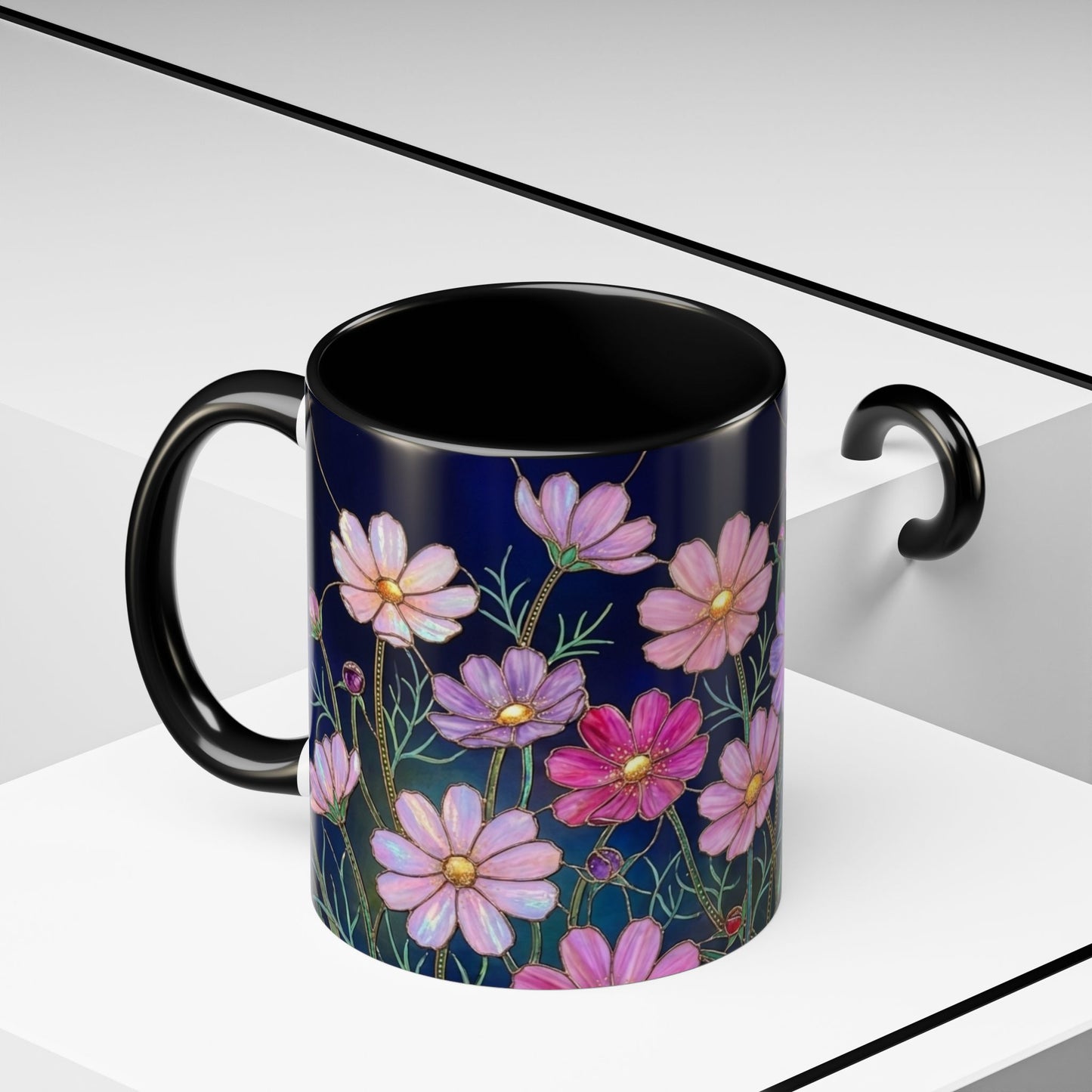 Cosmos Floral Accent Coffee Mug — Stained Glass Design 11/15oz - 14561