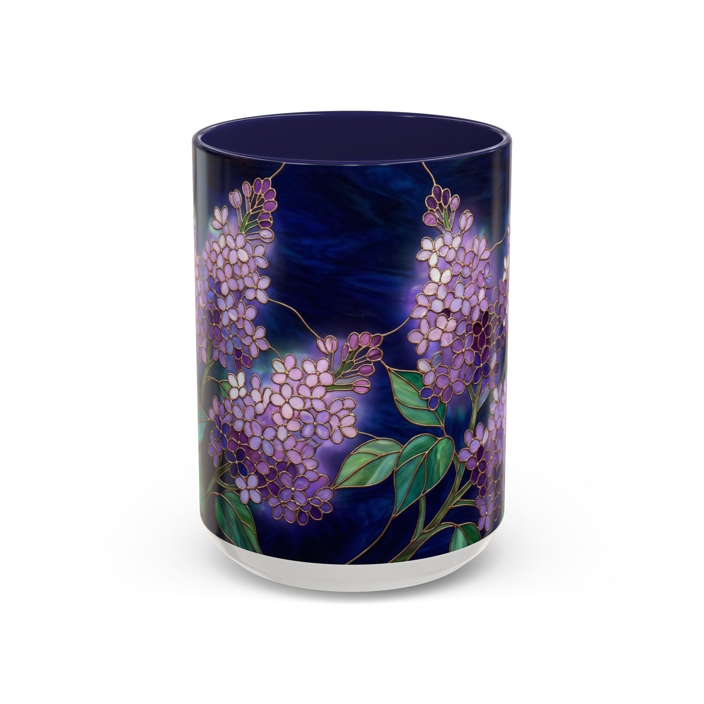 Lilac Blossoms Accent Coffee Mug — Stained Glass Design (11/15 oz) - 14574