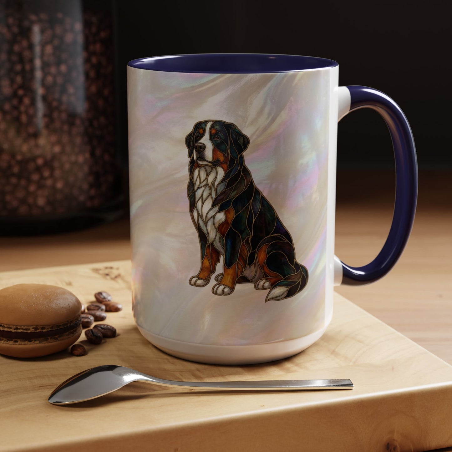 Bernese Mountain Dog Accent Coffee Mug — Stained Glass Design (11/15 oz) - 14617