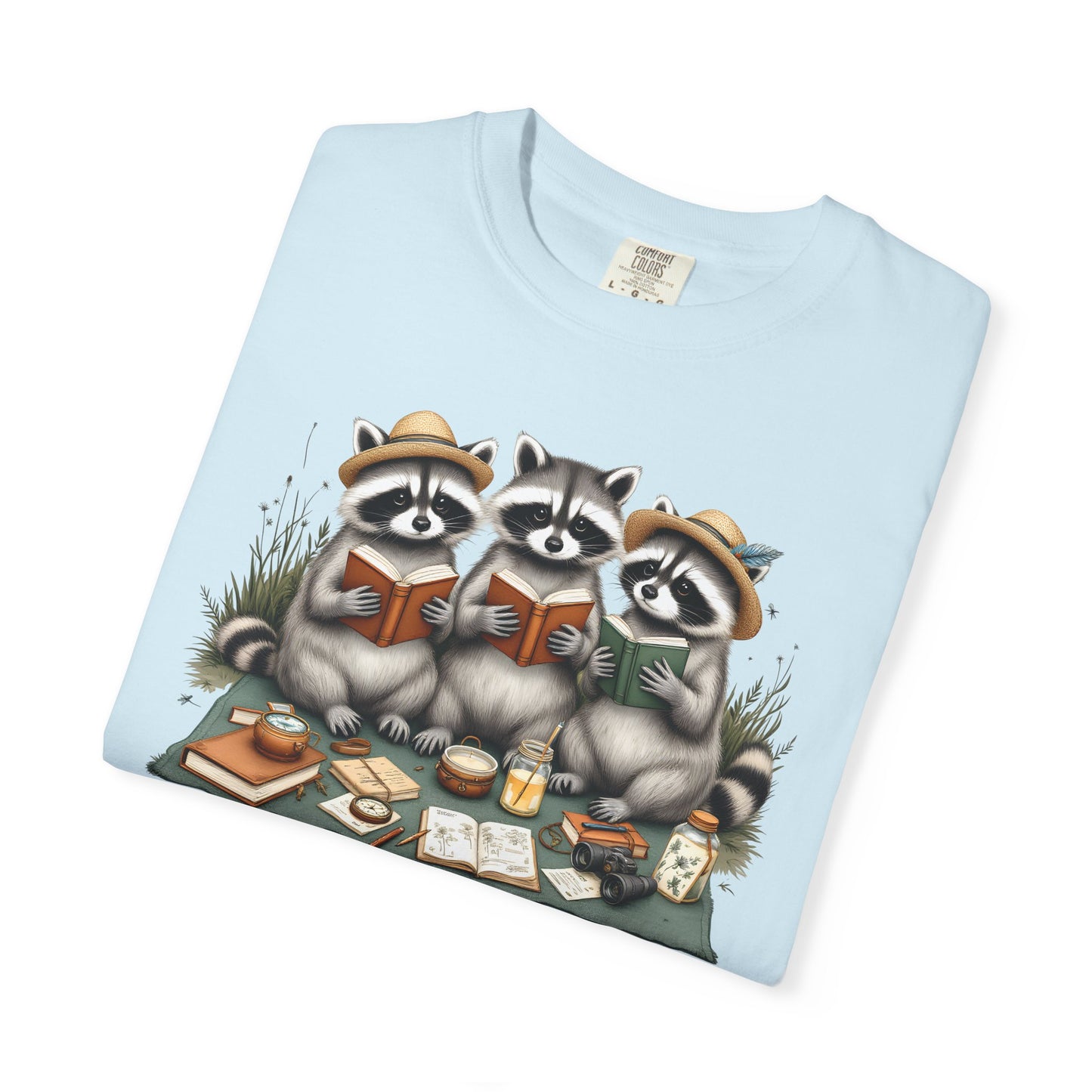 Paws & Pages Raccoon Reading T-Shirt – Cute Book Lover Graphic Tee, Cozy Reader Gift Shirt - 14816