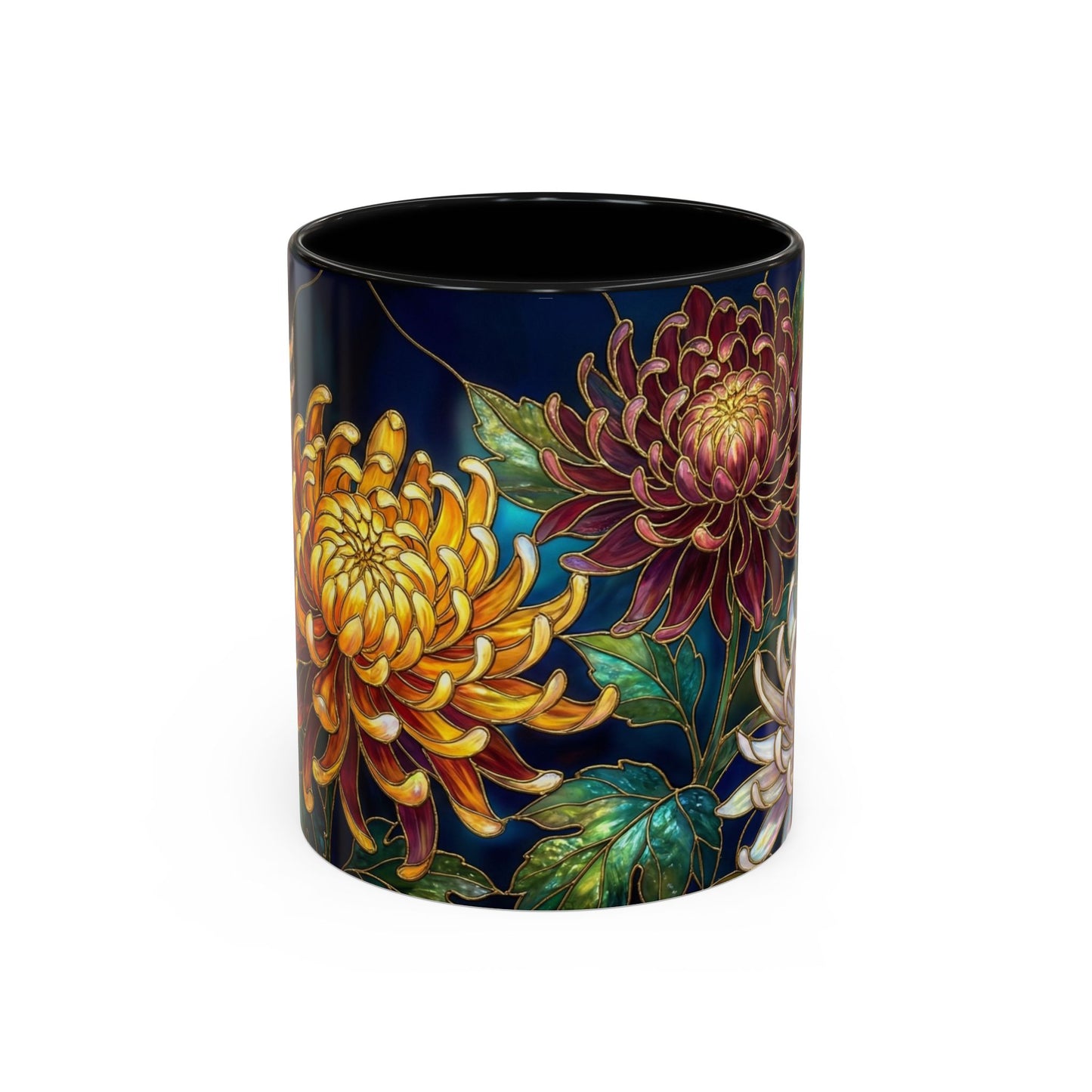 Chrysanthemum Floral Accent Coffee Mug — Stained Glass Design (11/15oz) - 14541